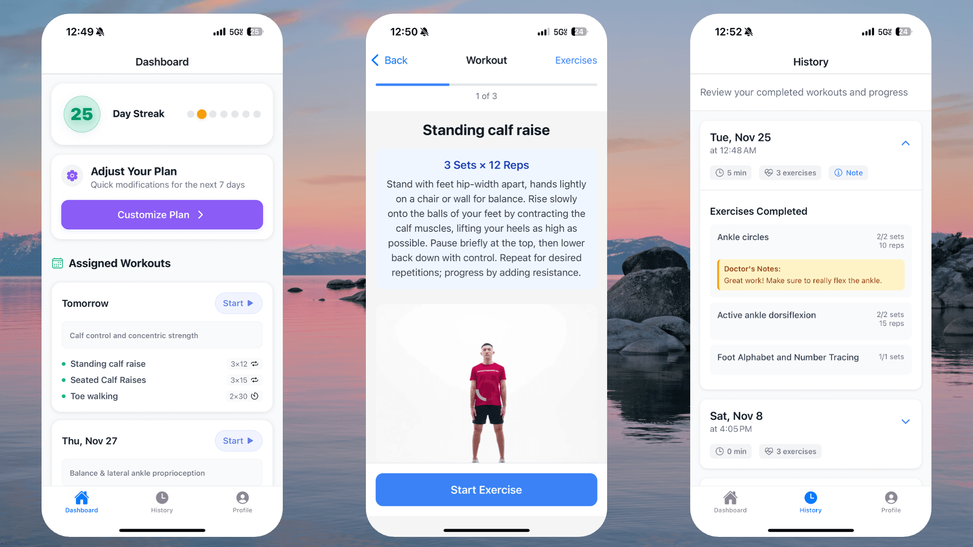 Patient App - Exercise Videos, Progress Tracking & Engagement Features